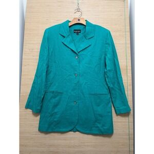 Ellen Figg Vintage Teal Green Linen Blend Blazer Jacket Made in USA Size 10
